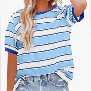 NWOT•Blue & White Striped Women's Tee-Shirt•Size XL (16-18)